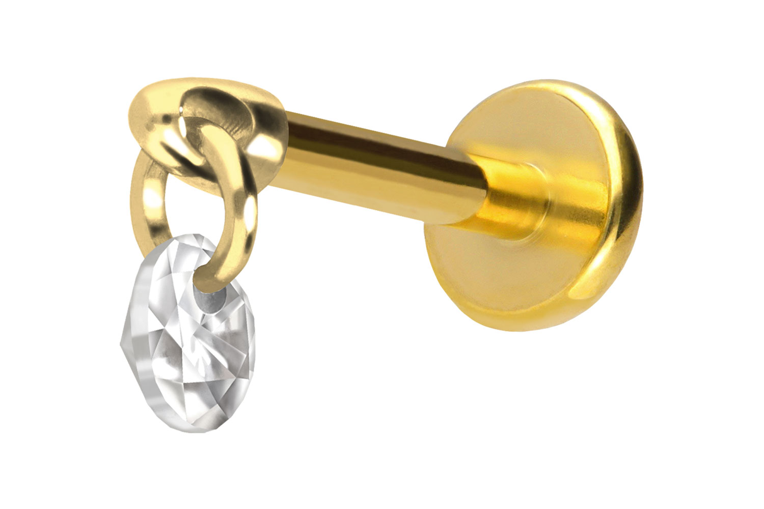 Titan Labret Piercing mit Push Fit RUNDER KRISTALL